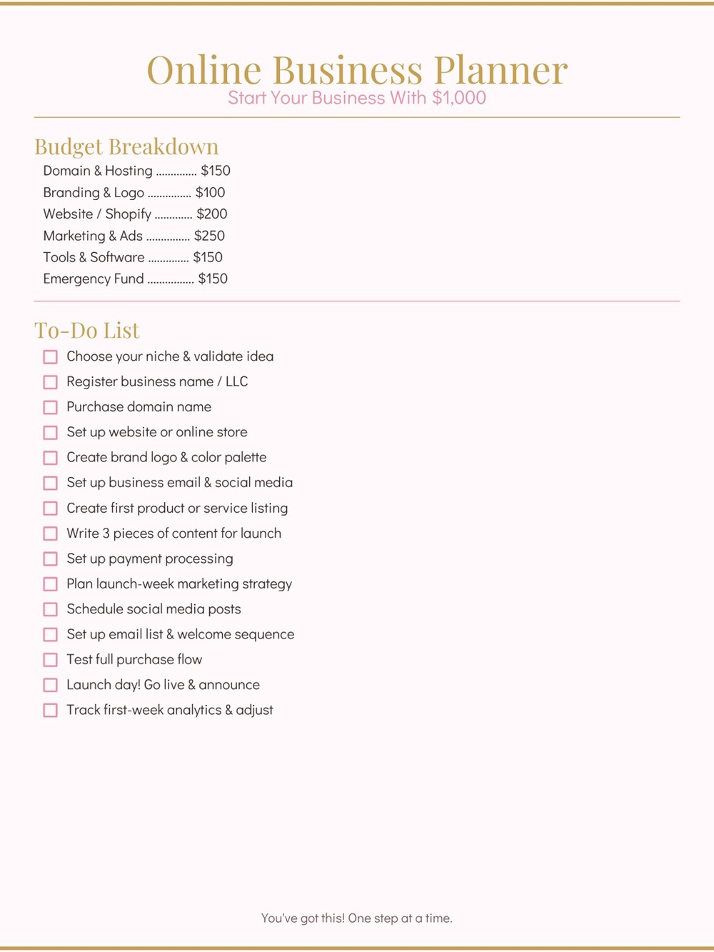 Online Business Planner - Pink & Gold